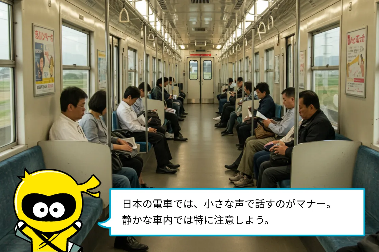 日本の電車では、小さな声で話すのがマナー。静かな車内では特に注意しよう。