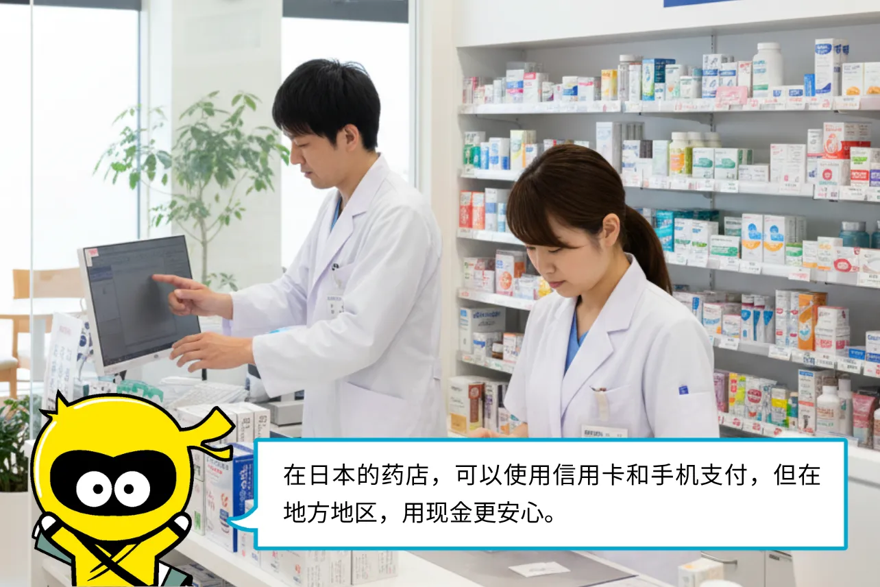 在日本的药店，可以使用信用卡和手机支付，但在地方地区，用现金更安心。